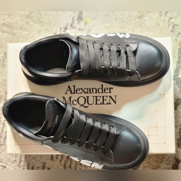 Alexander McQueen Black and White Graffiti Sneakers - Picture 4 of 5